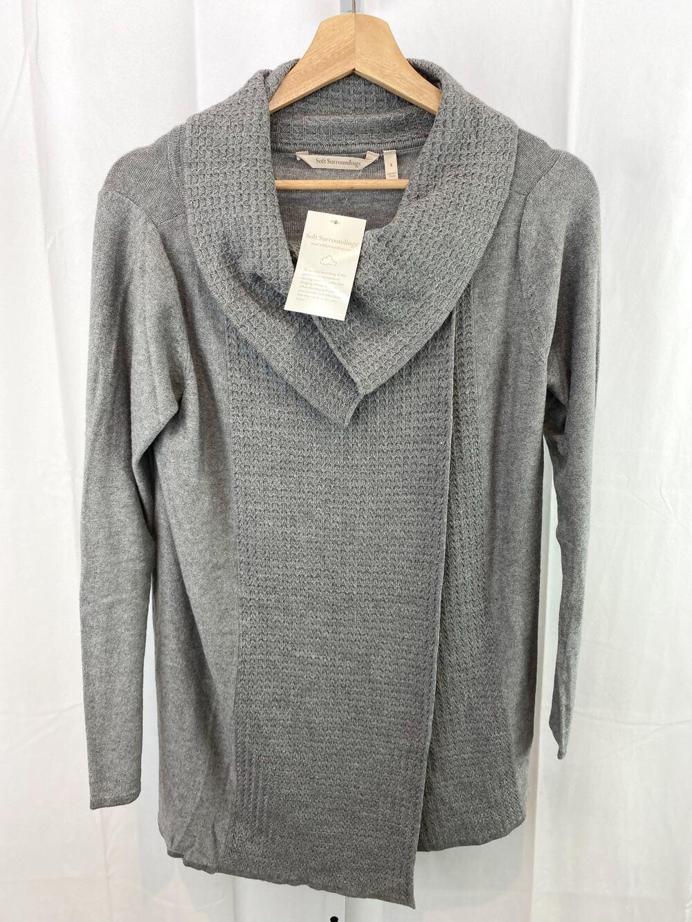 NWT SOFT SURROUNDINGS S Miranda Cardigan Wrap Sweater 2AU10 Textured Knit Gray